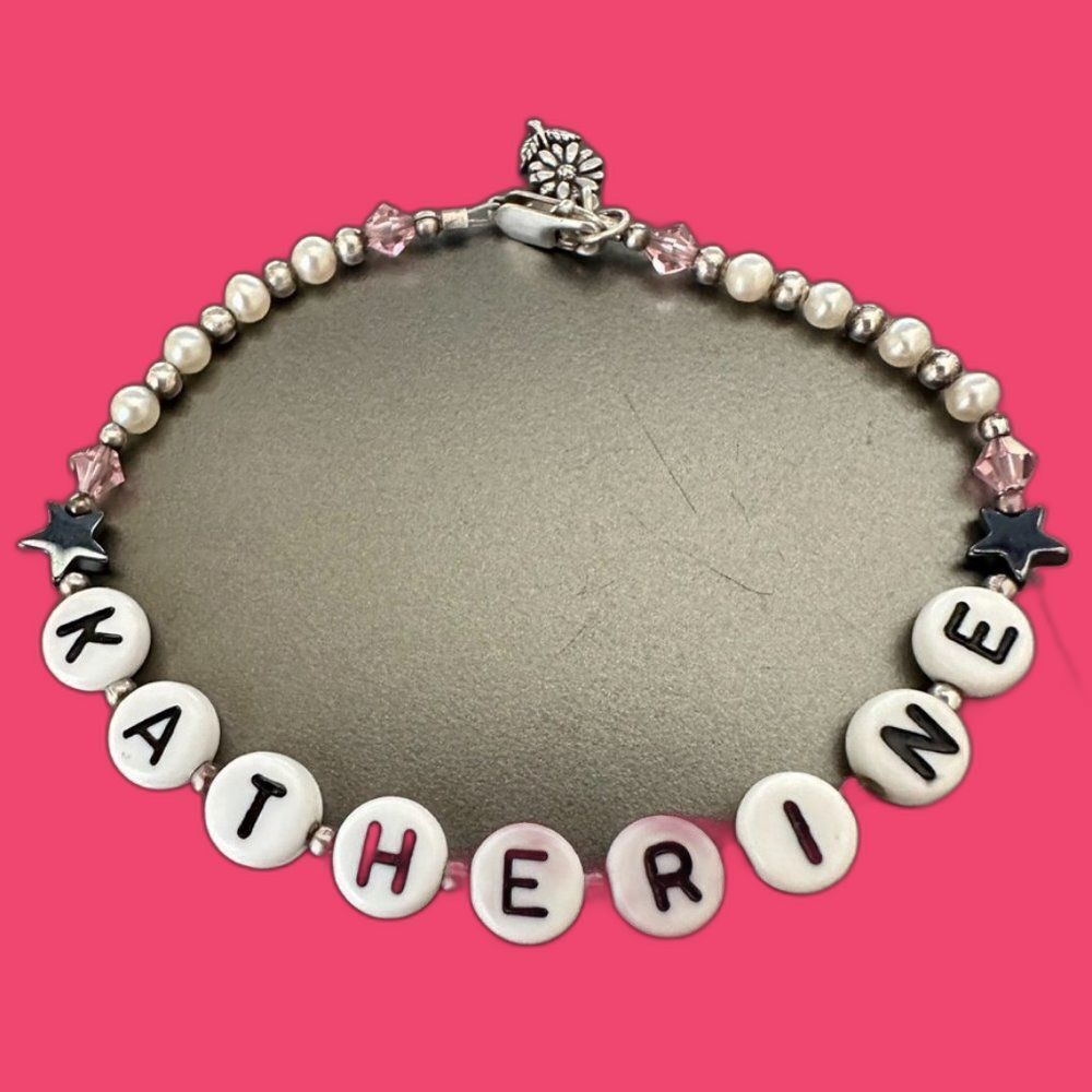KATHERINE Name Spellout Sterling Silver Bracelet 925 Bead 7 inches